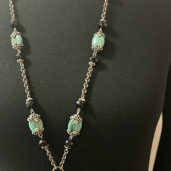 Sweet Romance Silver and Turquoise Y-Shape Necklace with Tassel - Picture 2 of 4